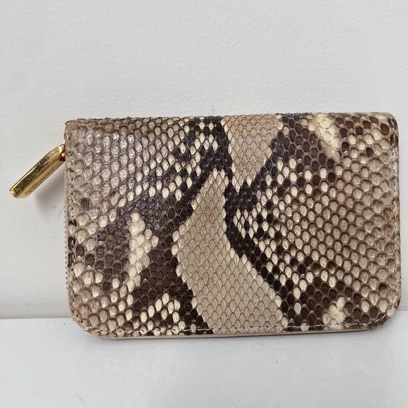 Chopard Mini Zip Python Snakeskin Cream Tan Brown Card Case Wallet Italy - Picture 3 of 6
